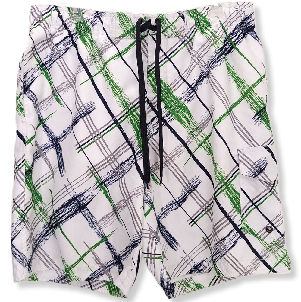 Sonoma Mens L Board Shorts Geomtric Elastic Drawstring Mesh Lined Swim Trunks